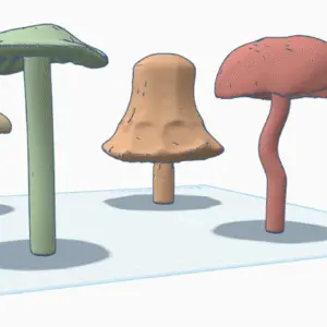 Set of 4 Translucent 3D Modeled Mushrooms