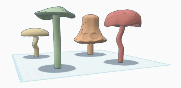 Set of 4 Translucent 3D Modeled Mushrooms